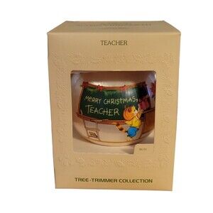 New In Box Vintage 1980 Hallmark Teacher Christmas Satin Ball Ornament